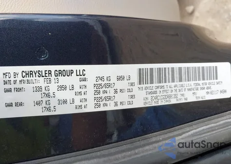 2013 Chrysler Town & Country Touring-L из США, поврежденный, VIN 2C4RC1CG3DR681392